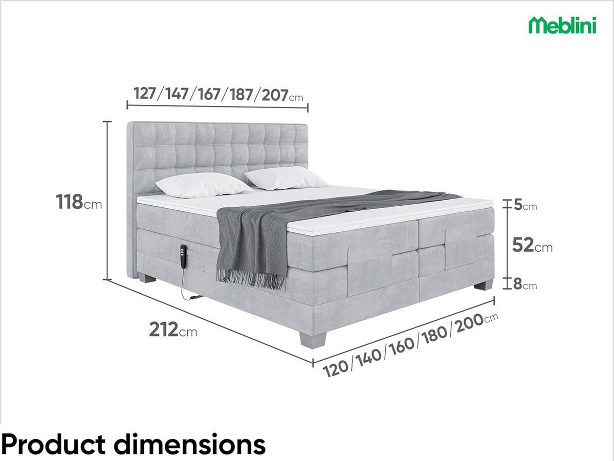 BOXSPRINGBETT Edison - Silberfarben/Hellgrau, Textil (200/200cm) - Meblini