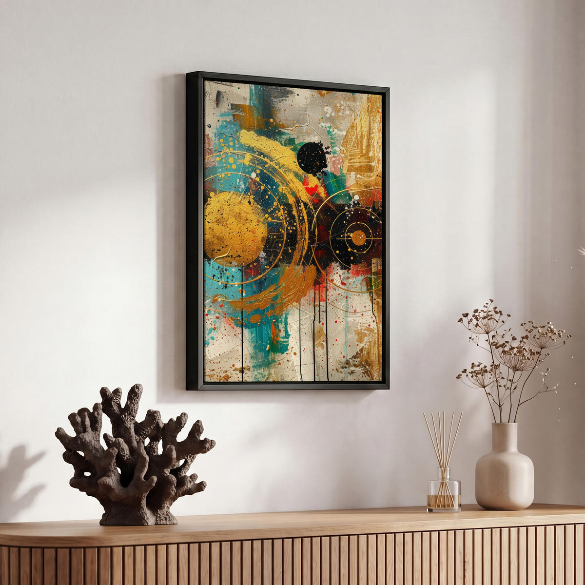 LEINWAND Bilder mit Rahmen - Abstrakt - Kunst - Gold - Modern - 20x30 - Multicolor, Textil (20/30cm) - MuchoWow
