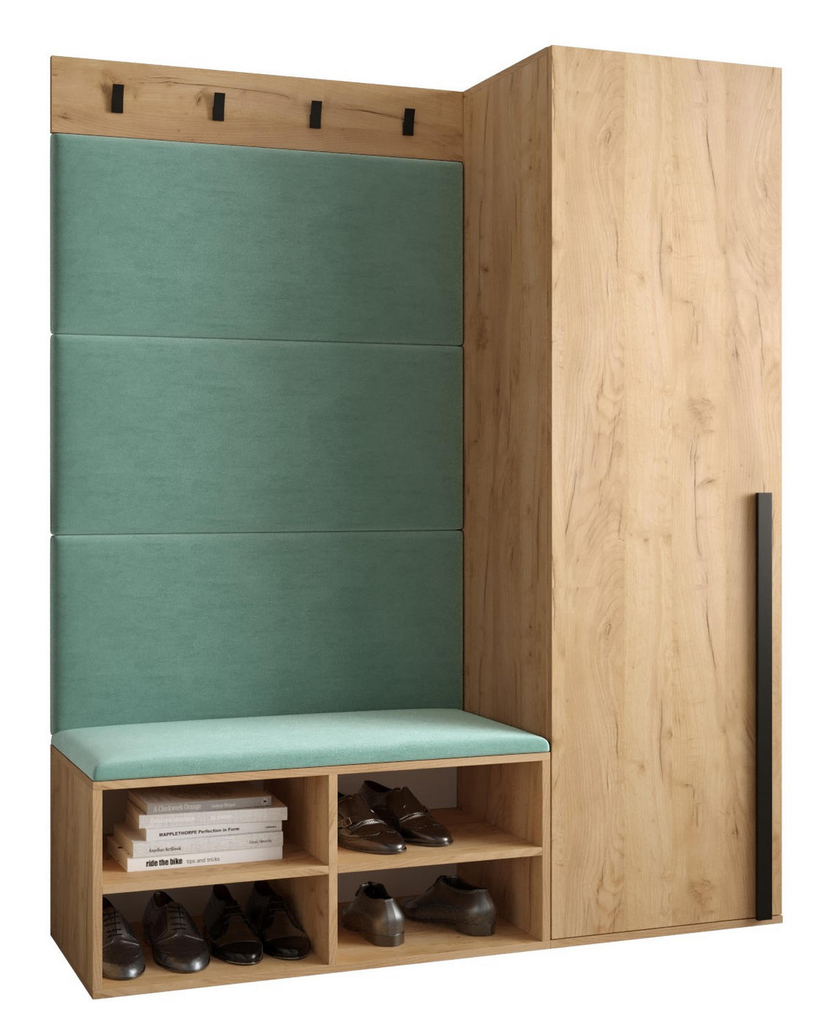 GARDEROBEN-SET 134/184/42 - Eichefarben/Schwarz, Holz/Kunststoff (134/184/42cm) - MÖBEL KRYSPOL