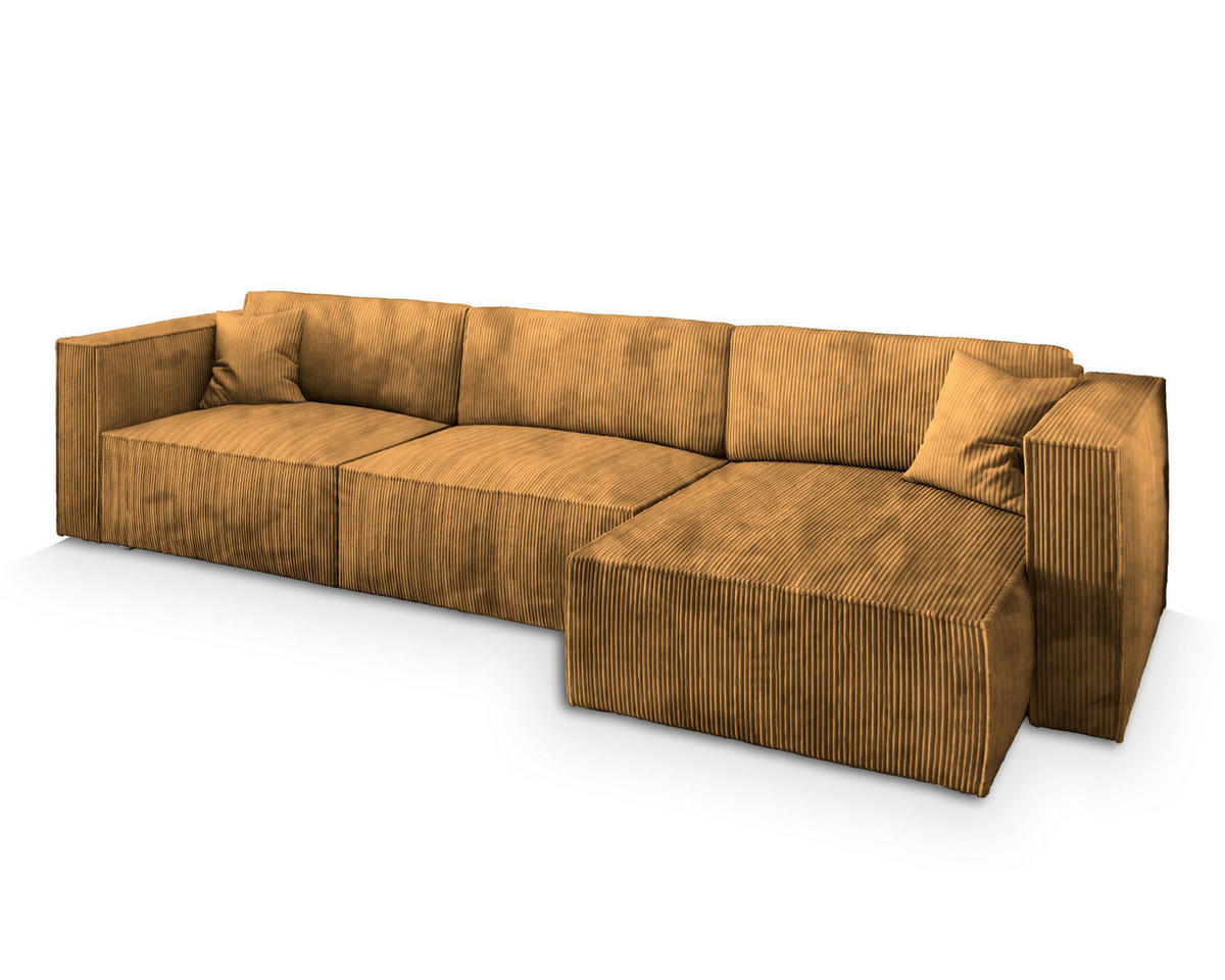 ECKSOFA TOLMO P Gelb Kordstoff mit Schlaffunktion - Gelb, Holz (347/148cm) - MASSENO