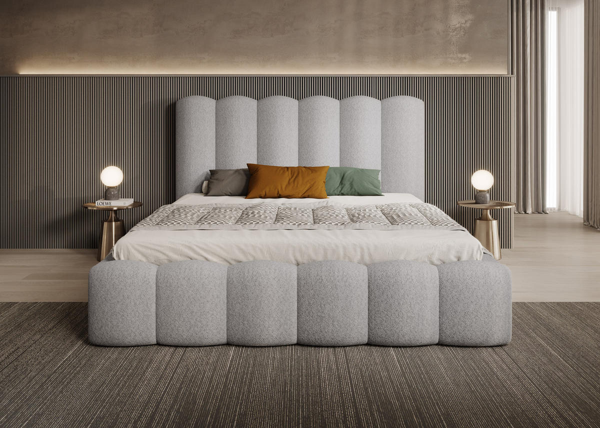 POLSTERBETT Polsterbett Mona V 180x200 cm – Elegantes Bett mit Stauraum & Modernem Kopfteil, Esche - Eschefarben/Schwarz, Holzwerkstoff/Kunststoff (180/200cm) - DomoHome