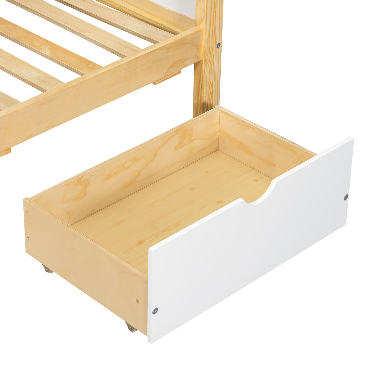 ETAGENBETT 90/200 cm & 120/200 cm in Weiß & Natur mit 3 Schubladen, Bücherregal und Trittleiter - Weiß/Naturfarben, Holz/Holzwerkstoff (90/200cm) - CHICFURN