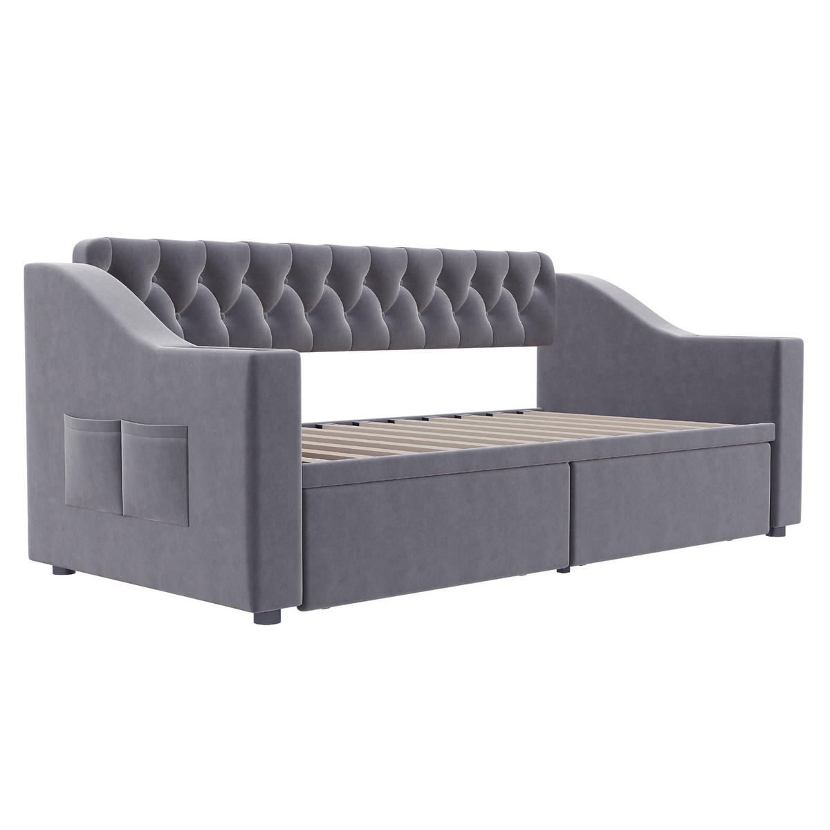 POLSTERBETT 90x190 Dunkelgrau Samt USB Stauraum - Grau, Textil (90/190cm) - FLIEKS