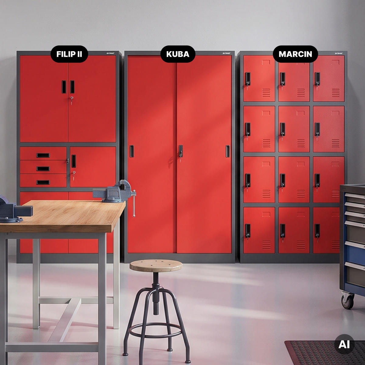SCHIEBETÜRENSCHRANK KUBA 185x90x40 cm - Anthrazit/Rot, Metall (90/185/40cm) - Jan Nowak