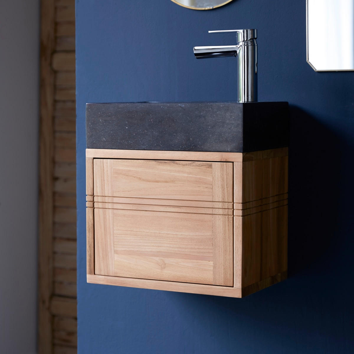 BADUNTERSCHRANK Basic Schwarz aus Teak - Schwarz, Holz (38/40/25cm) - Tikamoon