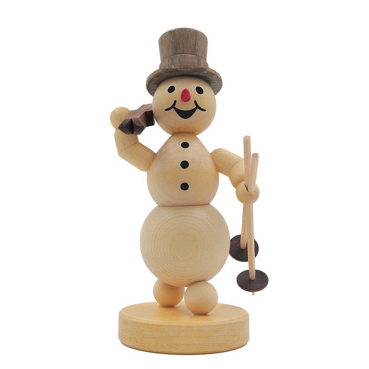 HOLZFIGUR Schneemann Ski auf Schulter auf Sockel 11 cm - Multicolor, Holz (6/13/0.1cm)