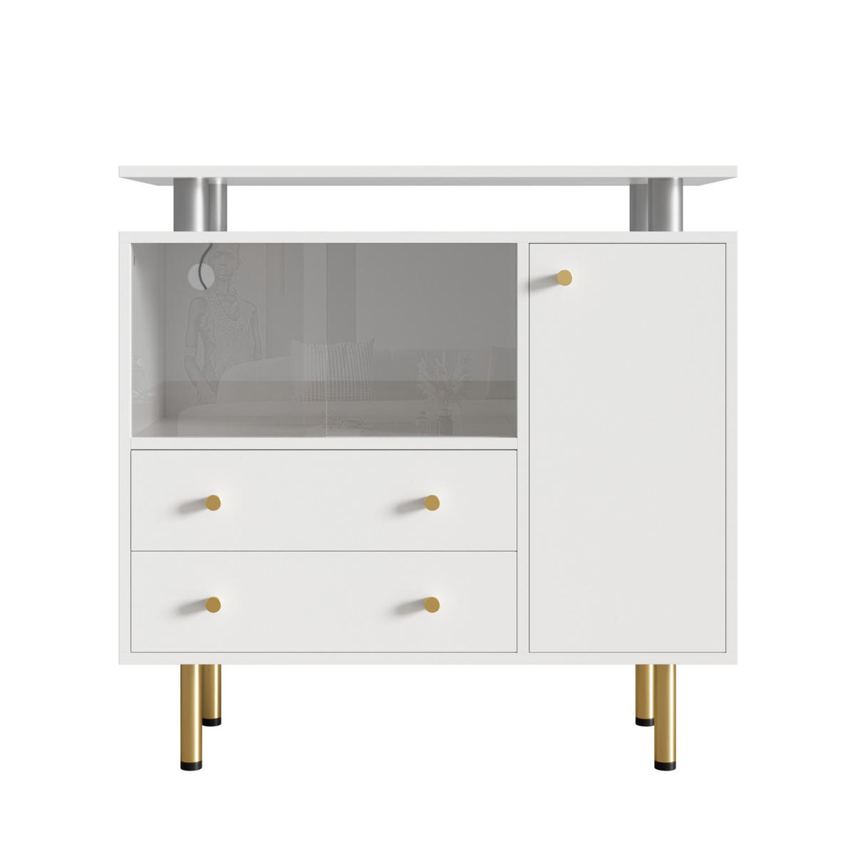 SIDEBOARD 80/35/80 cm Weiß aus Glas und Spanplatte mit LED - Weiß, Glas (80/80/35cm) - OKWISH