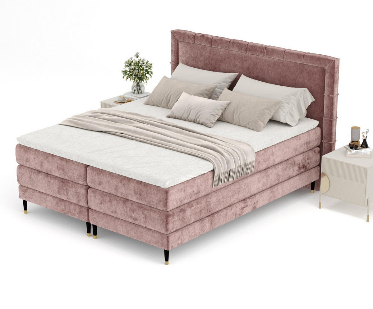 BOXSPRINGBETT Rimini Rosa 160/200 cm mit Matratze und Topper - Pink/Schwarz, Holz/Holzwerkstoff (160/200cm) - Maison de Reve