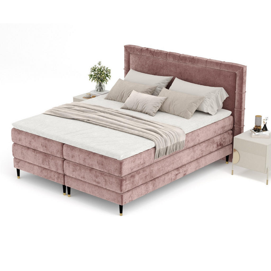 Thumbnail - Maison de Reve Boxspringbett, Pink, Textil, Buche, Kiefer, H3, Höhe ca. 36 cm, 160x200 cm, Oeko-Tex® Standard 100, FSC 1...
