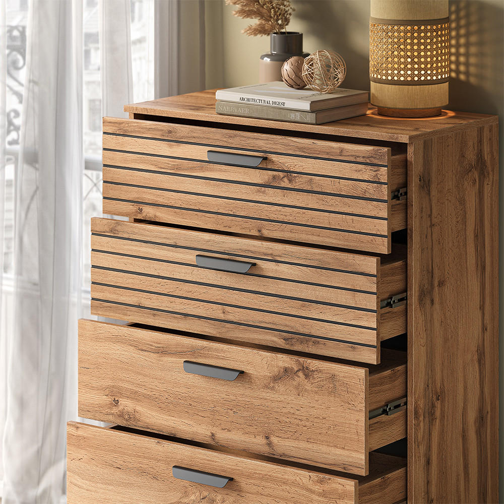KOMMODE Amber Eiche Wotan 80 x 127.6 cm mit 5 Schubladen - Eiche Wotan, Holzwerkstoff (80/127.6/38cm) - Vicco