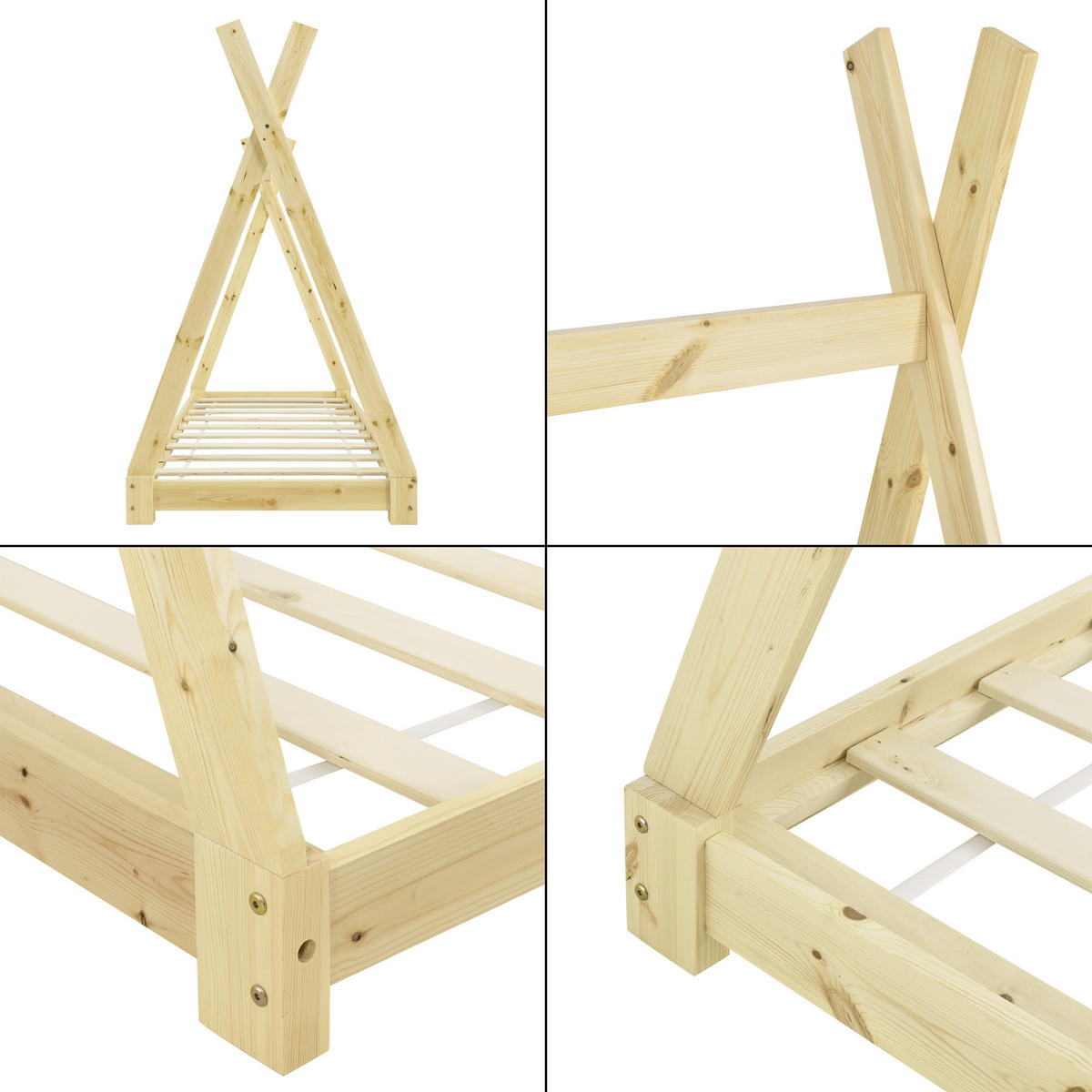 KINDERBETT Onejda - Naturfarben, Holz (80/160cm) - [en.casa]