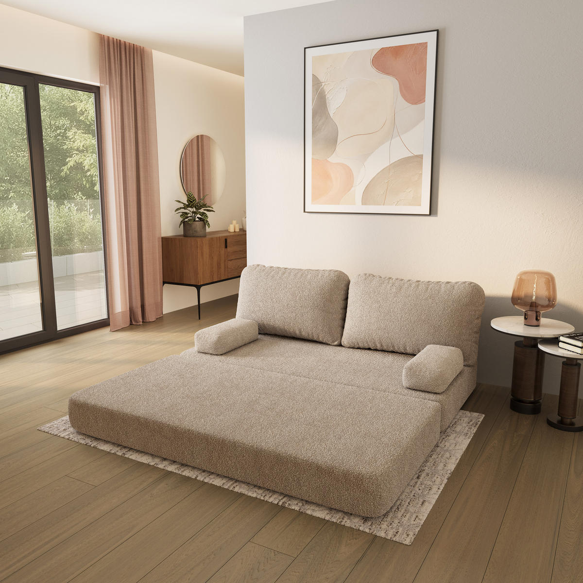 POHOVKA z pěny NIKSI s funkcí spaní Buklé látka Béžová - béžová, textil (170/86/80cm) - MASSENO