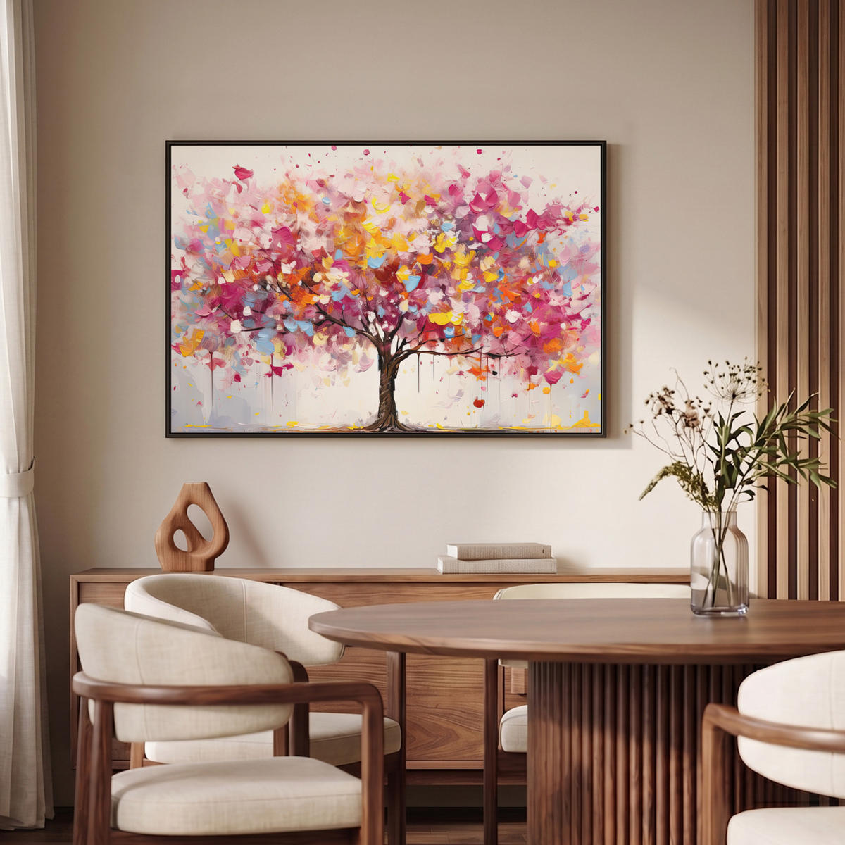 LEINWAND Bilder mit Rahmen - Aquarell - Baum - Kunst - Abstrakt - 90x60 - Multicolor, Textil (90/60cm) - MuchoWow