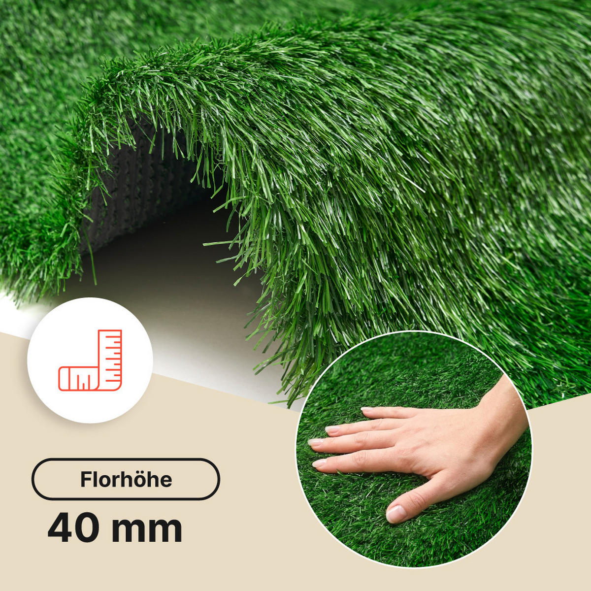 KUNSTRASEN Verde 40 mm – UV-beständig, pflegeleicht, wetterfest für Garten & Terrasse 300/250 cm - Grün, Textil (300/250cm) - Tapiso