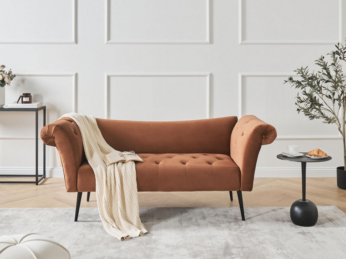 ČALOUNĚNÉ LEHÁTKO CHAISE LONGUE Sametová látka Zlatohnědé Nantilly - černá/zlatá, textil (175/76/69cm) - Beliani