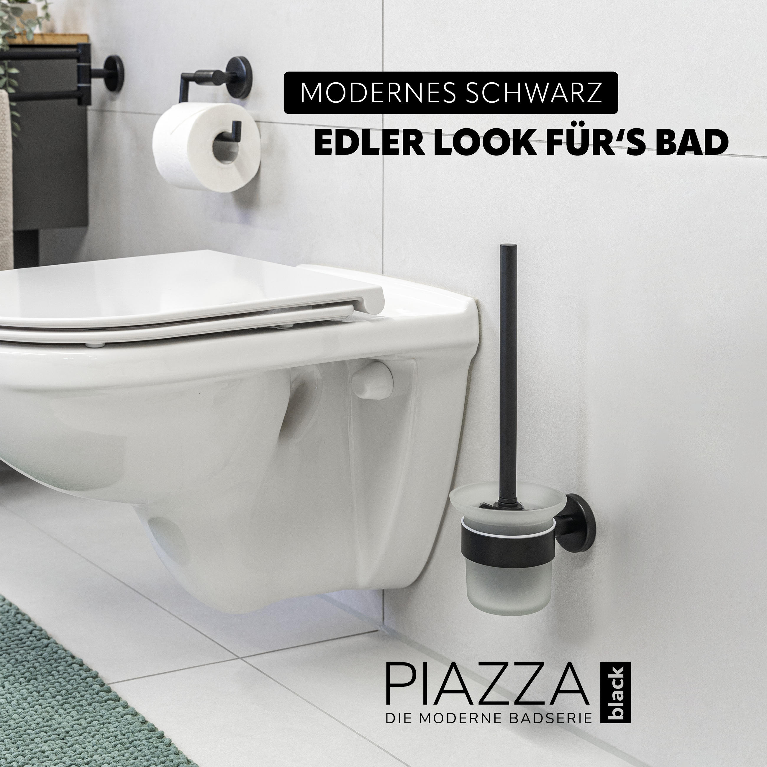 WC-GARNITUR PIAZZA BLACK, schwarz, inkl. Klebeset - Schwarz, Metall (11.5/35/14.5cm) - bremermann