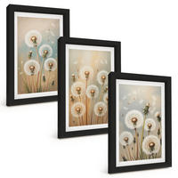 BILDER SET 3er Set - 20x30 cm Schwarzer Rahmen - Pastellfarbene Löwenzahnblüten - Schwarz, Kunststoff (20/30cm) - TULUP
