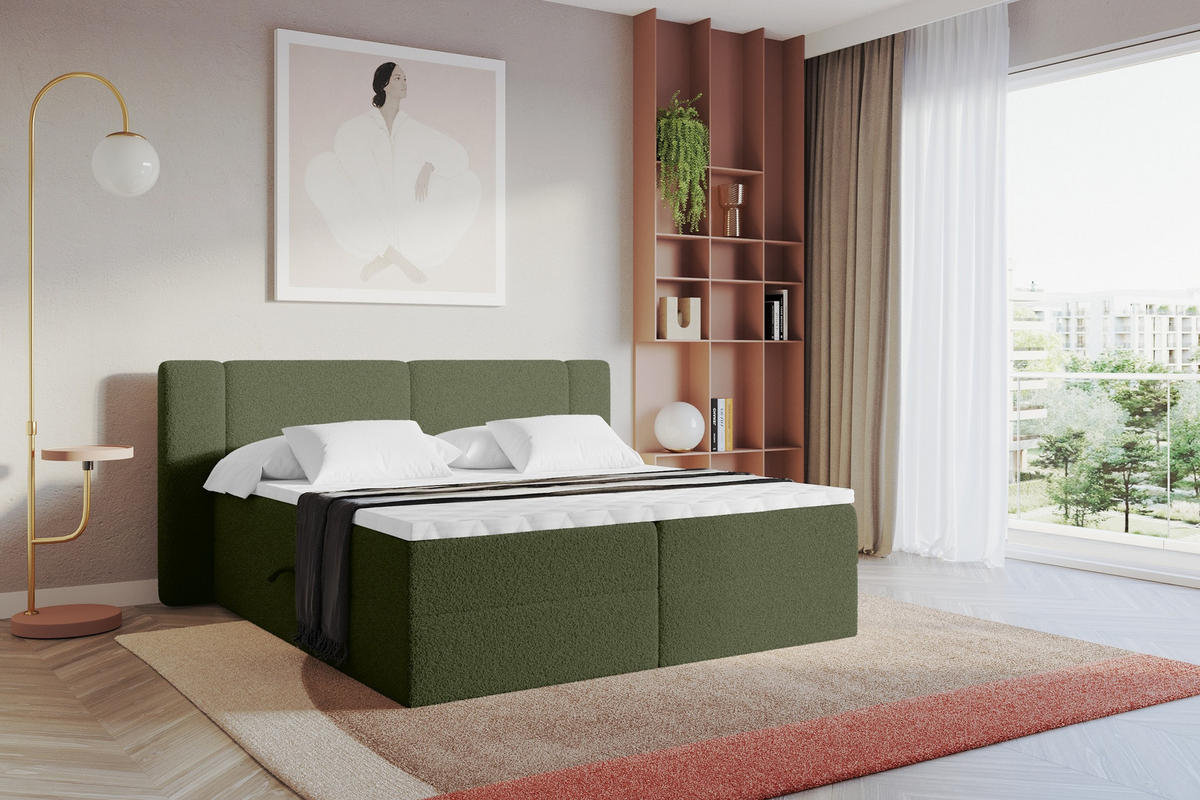BOXBETT mit Matratze H3 - EVON - 140x200 cm Grün - Jadegrün, Holzwerkstoff (140/200cm) - ALTDECOR