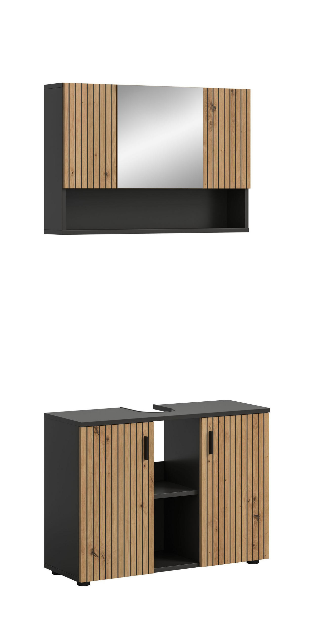 BADEZIMMER Mira 2-tlg. (B/H/T: ca. 80/180/30 cm) in Basalt grau/Artisan Oak - Grau, Holzwerkstoff (80/180/30cm)