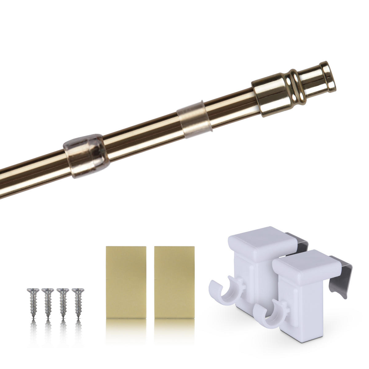 GARDINENSTANGE Gold Messing 125-225 cm inkl. Klemmträger - Goldfarben, Metall (125cm) - Bestlivings