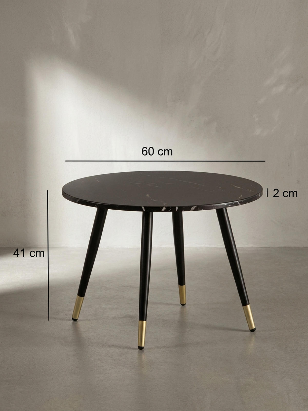 COUCHTISCH mit Marmor Optik, Modernes Design, Metall-Gestell, Runde Form, Schwarz 60x60x41 cm - Goldfarben/Schwarz, Holzwerkstoff/Metall (60/60/41cm) - KADIMA DESIGN
