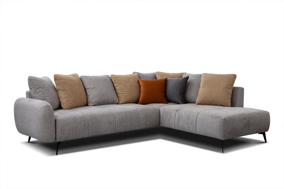ECKSOFA EVENTO 5-Sitzer, platinfarben - Schwarz/Grau, Holzwerkstoff/Textil (266/206cm) - Courtois Laville