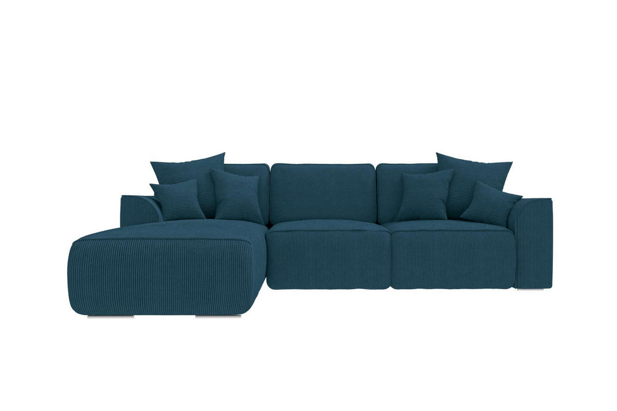 ECKSOFA GUSTO Cordstoff Blau Links inkl. Schlaffunktion - Blau/Chromfarben, Kunststoff/Textil (295/194cm) - 99rooms