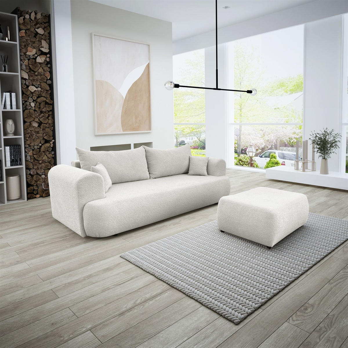 SCHLAFSOFA Anike Inkl. Polsterhocker - Creme, Holzwerkstoff/Textil (240/78/110cm) - Fun Möbel