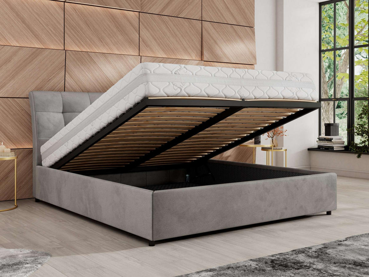 POLSTERBETT GALA CLASSIC 180/200 - Hellgrau Velvet - Schaum-Matratze - Hellgrau, Textil (180/200cm) - MKS