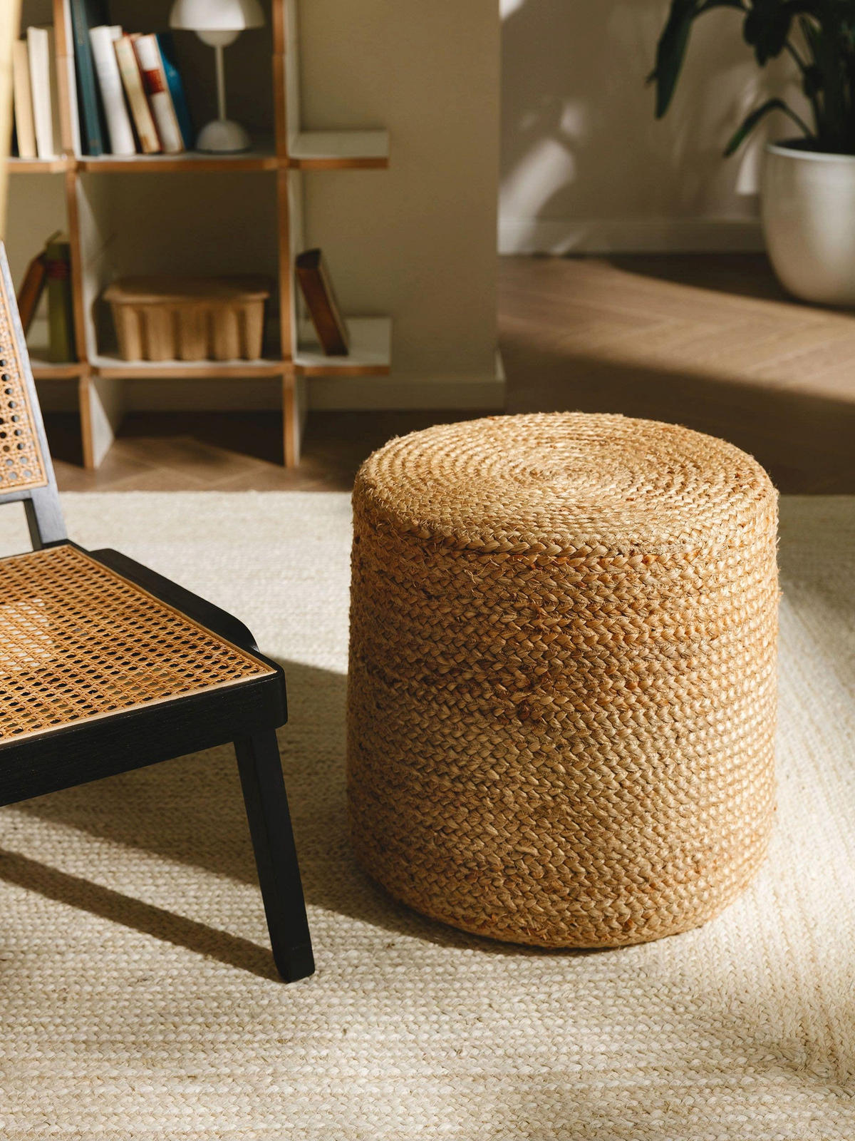 JUTE-POUF handgefertigt Jutta Hellbraun 40x40x40 cm - Hellbraun, Textil (40/40/40cm) - benuta Pure