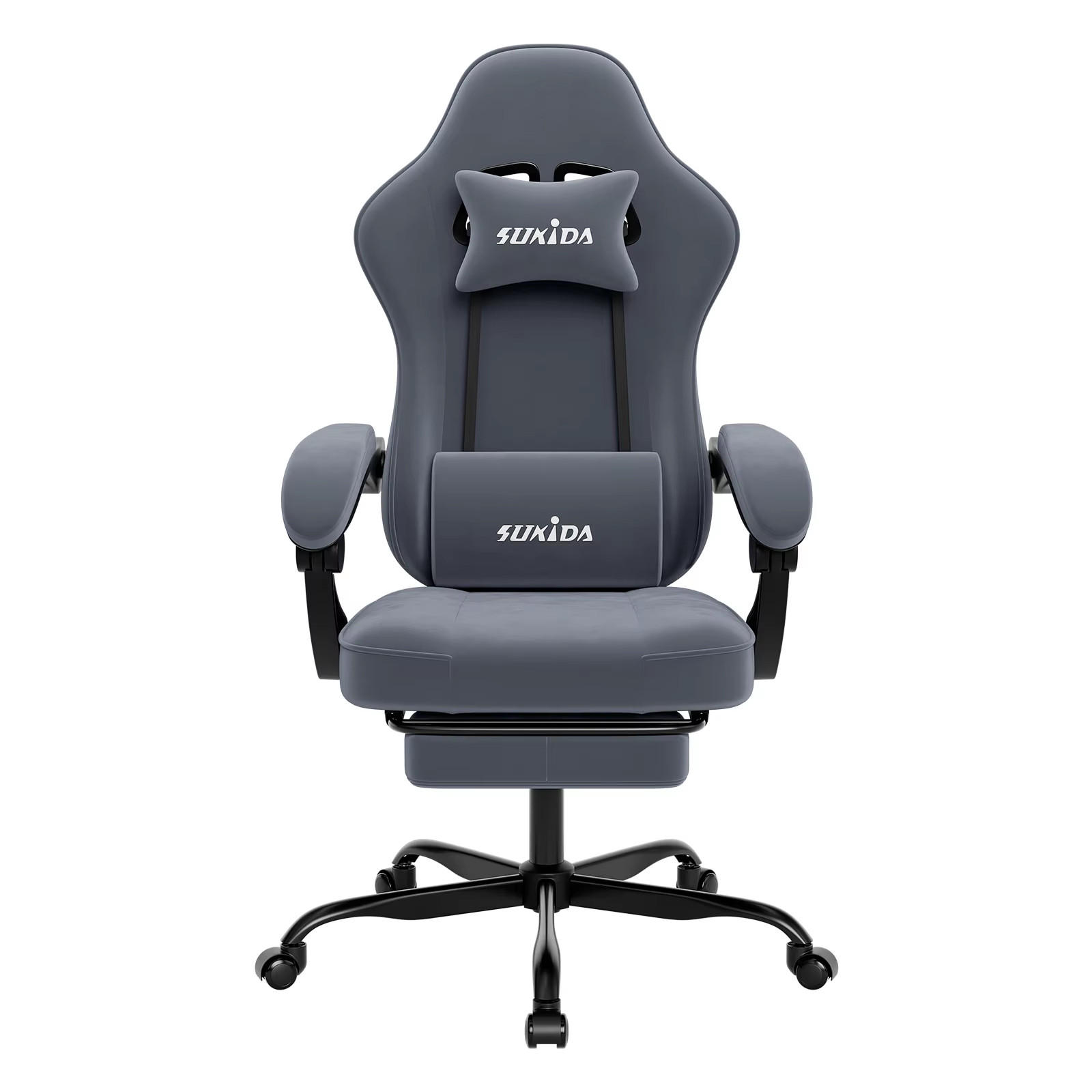 GAMINGSTUHL mit Fußstütze & Lendenkissen Ergonomisch Grau - Grau, Metall (62.2/180/48.3cm) - Kaket