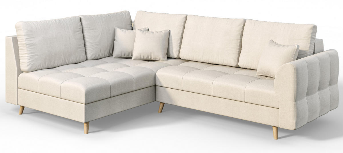 ECKSOFA Lorine Mikrofaser Ecru - Ecru/Hellbraun, Buchenholz/Textil (231/161cm) - S-Style Möbel
