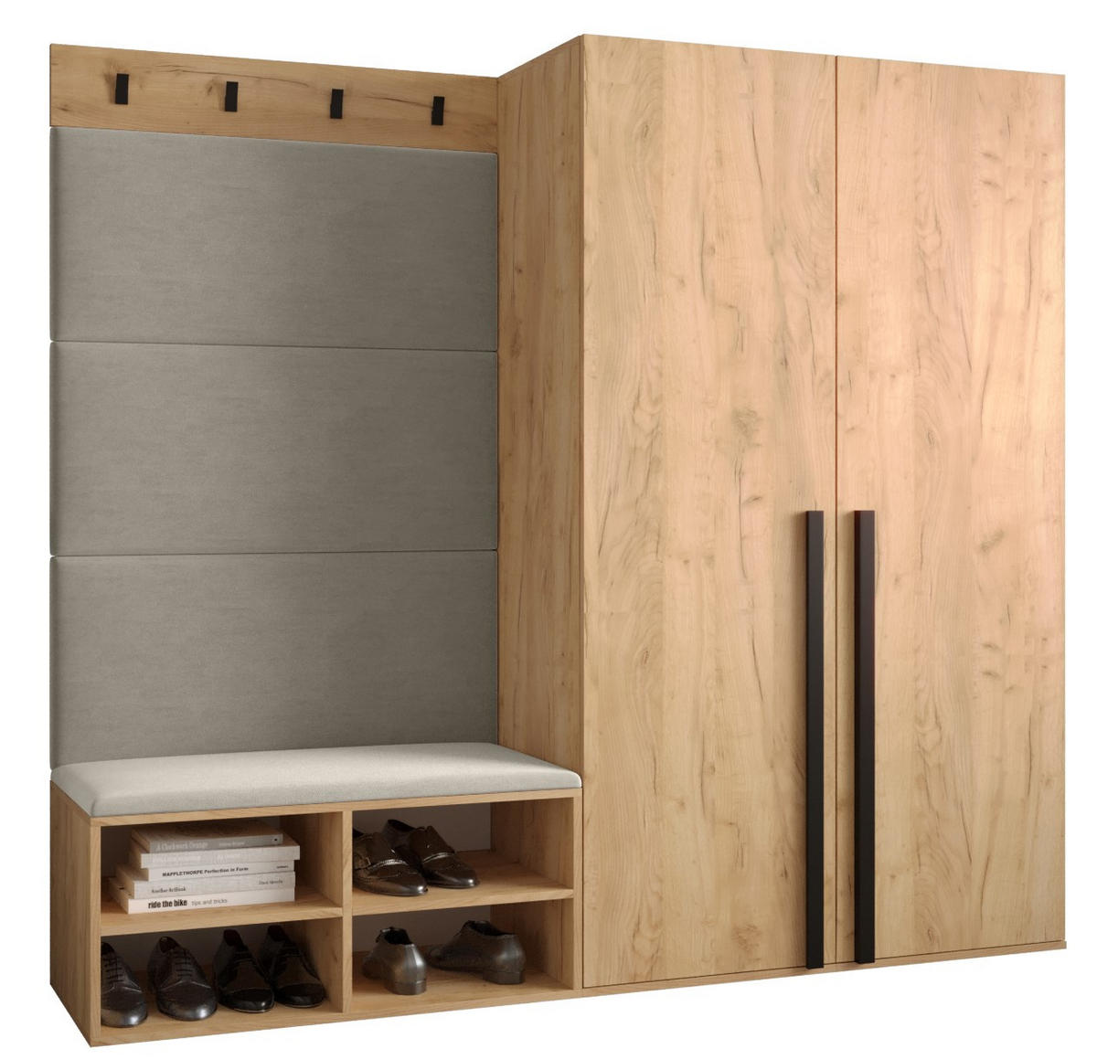 GARDEROBEN-SET 184/184/42 - Eichefarben/Creme, Holz/Kunststoff (184/184/42cm) - MÖBEL KRYSPOL