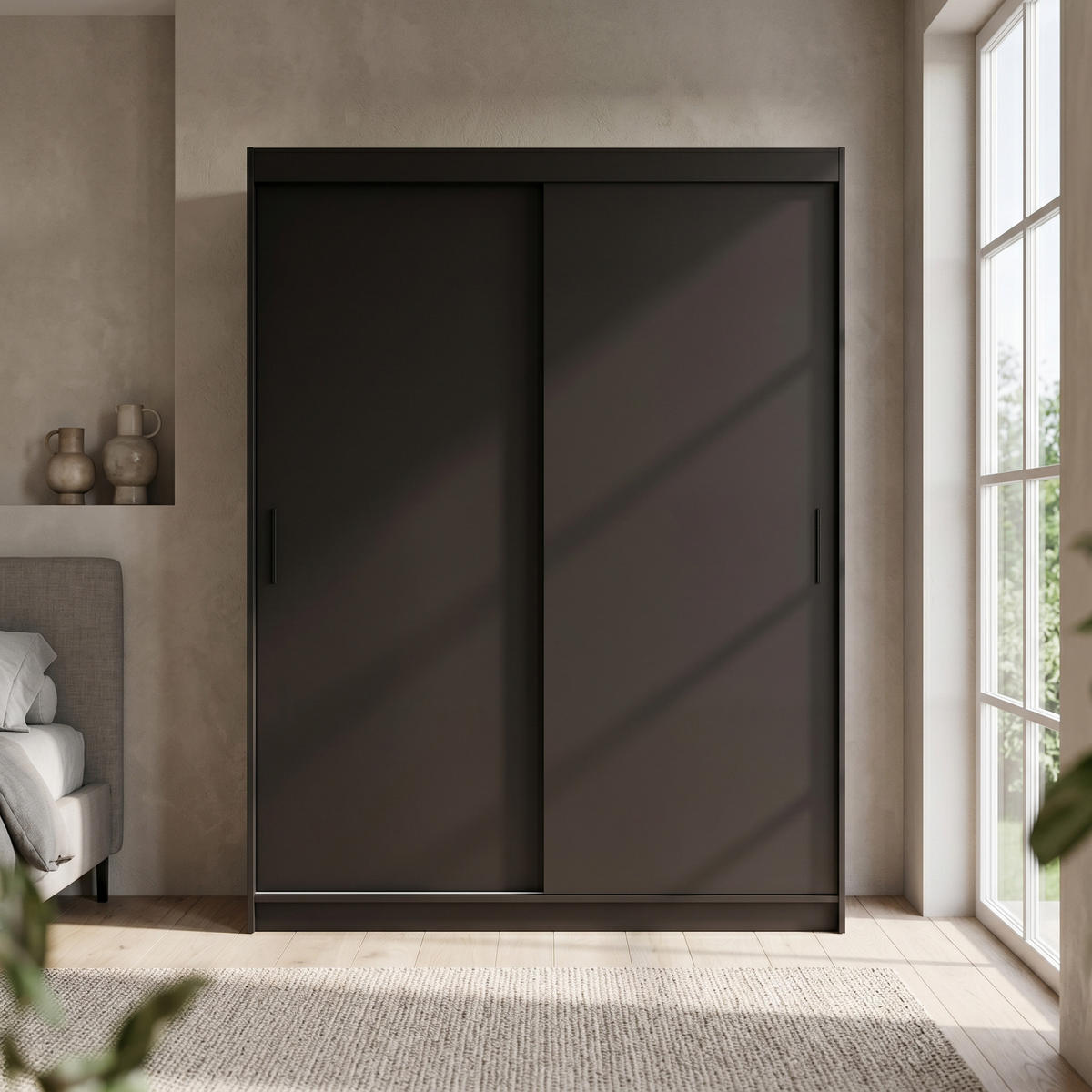 SCHWEBETÜRENSCHRANK TELA 120/205/60cm 2-türig Schwarz - Schwarz, Holzwerkstoff (120/205/60cm) - MASSENO