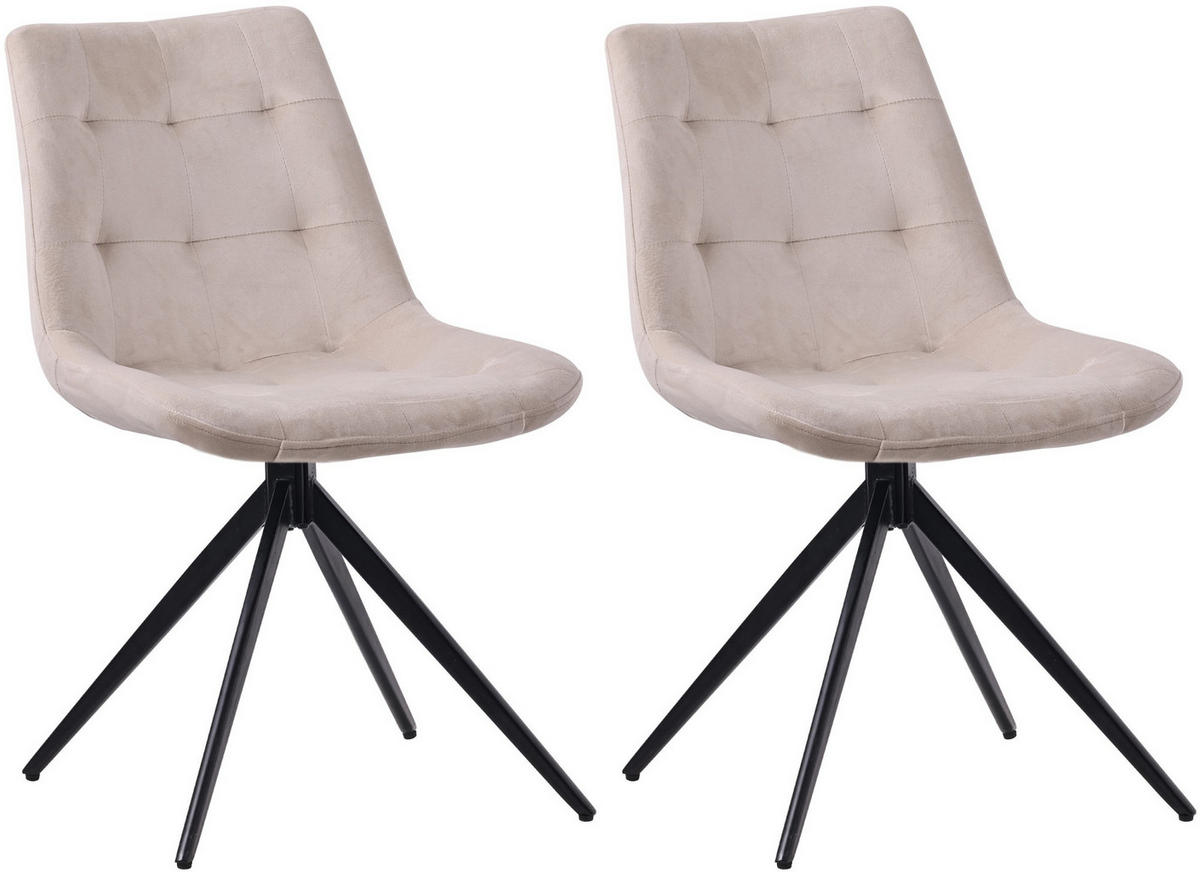 DREHSTUHL 2er Set Samt Creme - Creme/Schwarz, Textil/Metall (48/82/56cm) - CLP