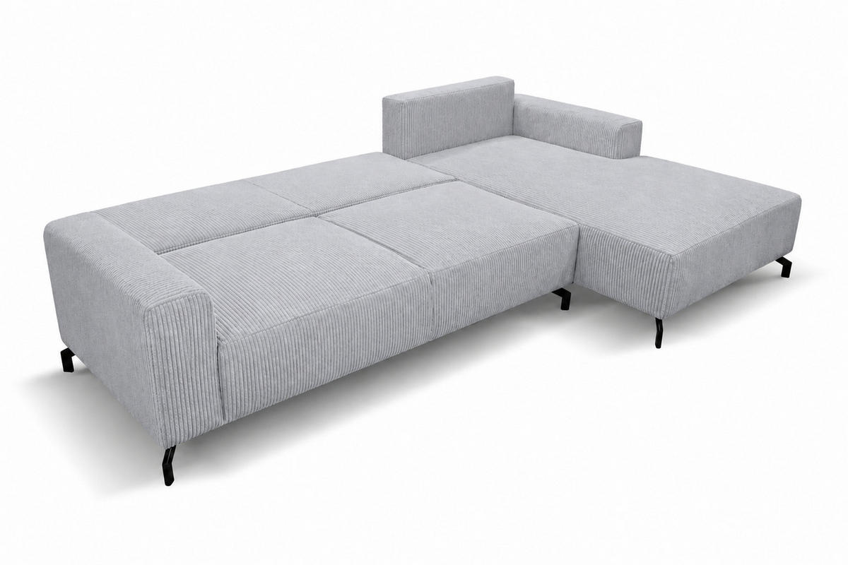 ECKSOFA Aspen in L-Form, Coach mit Schlaffunktion, Farbe: Hellgrau, Cordstoff, Ottomane Rechts - Hellgrau, Textil (312/187cm) - VENASI MÖBEL
