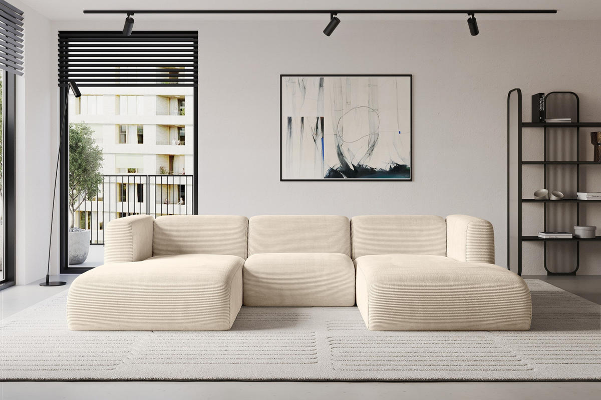 WOHNLANDSCHAFT MIRA-U1 317x179x70 Beige Cord - Sandfarben/Beige, Holzwerkstoff/Kunststoff (317/70/179cm) - ALTDECOR