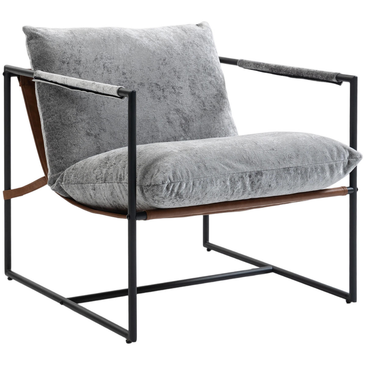SESSEL DE-13325 breite Sitzfläche & bedruckter Velours Grau - Hellgrau, Metall (77/80/91cm) - ComfortXL