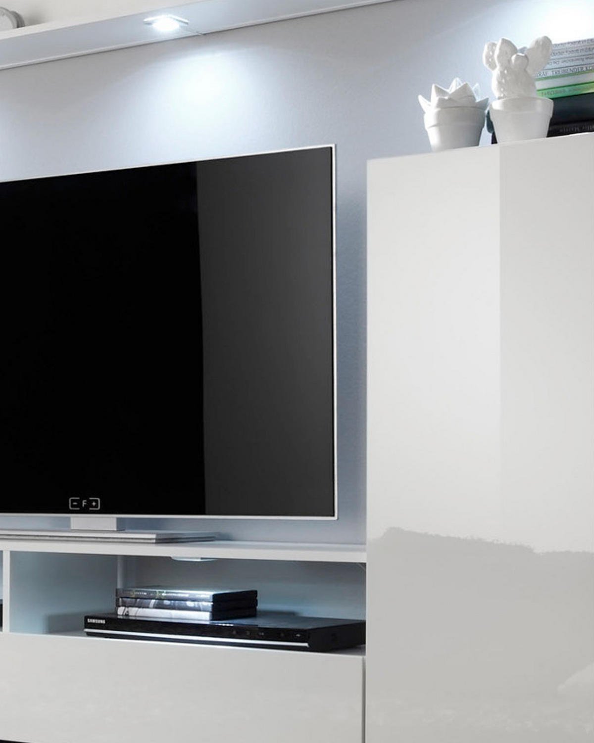 WOHNZIMMER: Wohnwand "Win" weiß Hochglanz (208 x 165 cm) 4-teilig - Weiß Hochglanz/Weiß, Holzwerkstoff (208/165/34cm) - Top.Furn