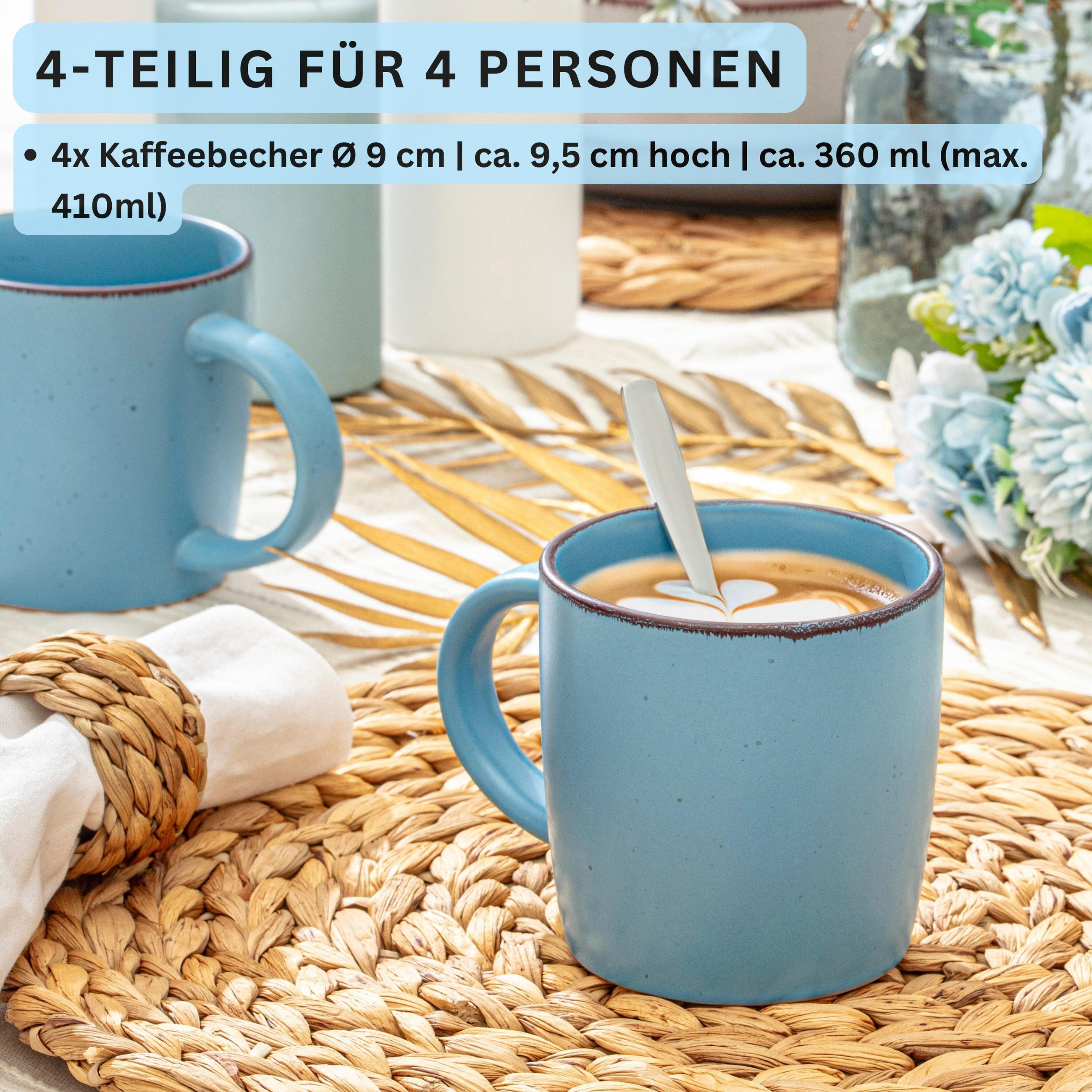 KAFFEEBECHER BOMBAY SAPHIR - 4 teilig aus Steingut - Hellblau, Stein (0.8L) - Sänger