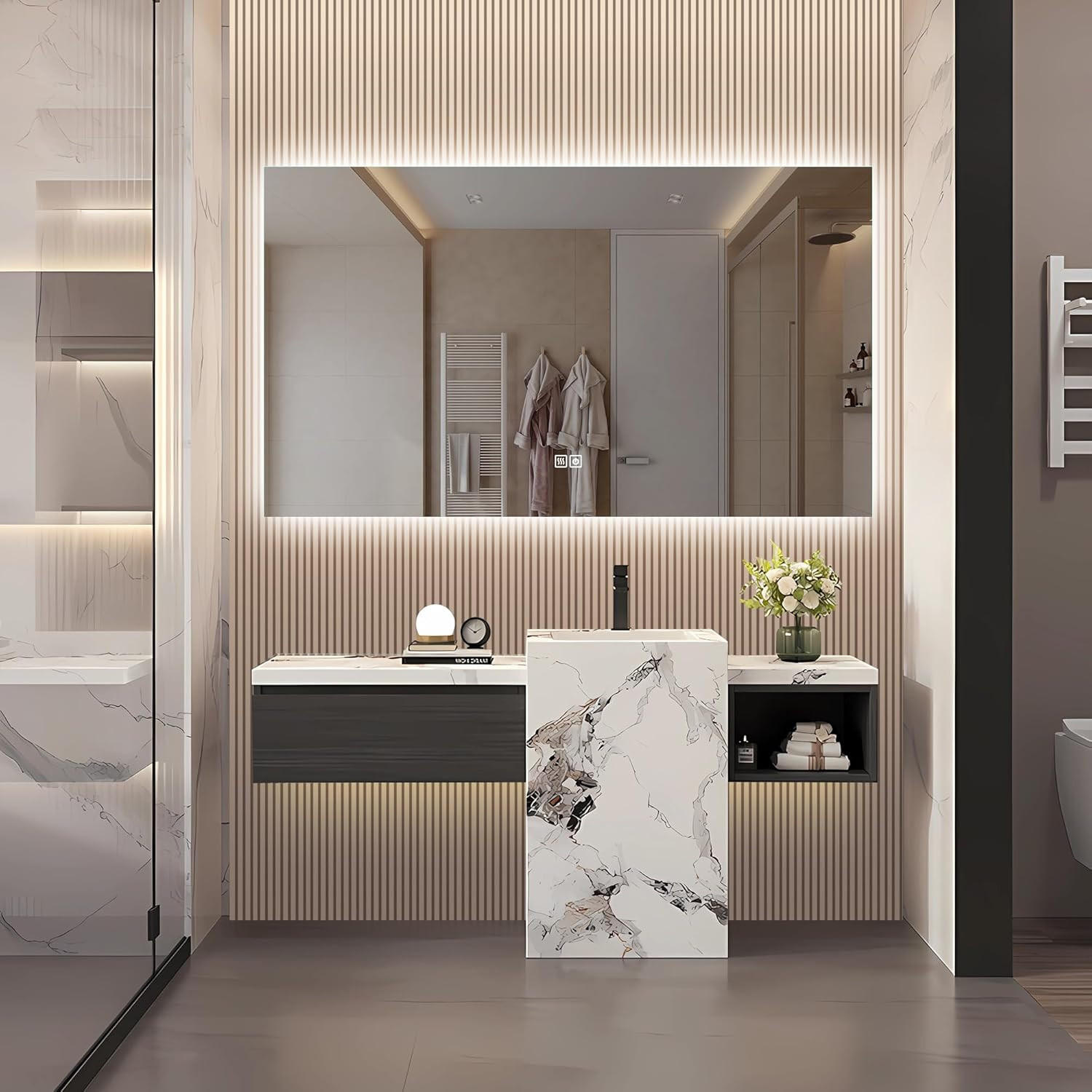 BADEZIMMERSPIEGEL mit LED, Rechteck 80 x 140 cm, Anti-Beschlag und 3 Anpassbare Helligkeit - Transparent, Glas (140/4/80cm)