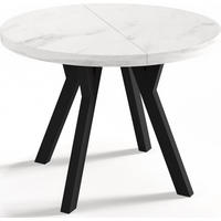 ESSTISCH Twixy runder ausziehbarer, Marmor Weiß 90-170/90/76 cm - Ecru/Schwarz, Holz/Holzwerkstoff (90/90/76cm) - WFL GROUP