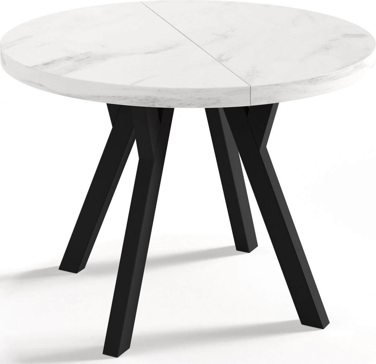 ESSTISCH Twixy runder ausziehbarer, Marmor Weiß 90-170/90/76 cm - Ecru/Schwarz, Holz/Holzwerkstoff (90/90/76cm) - WFL GROUP