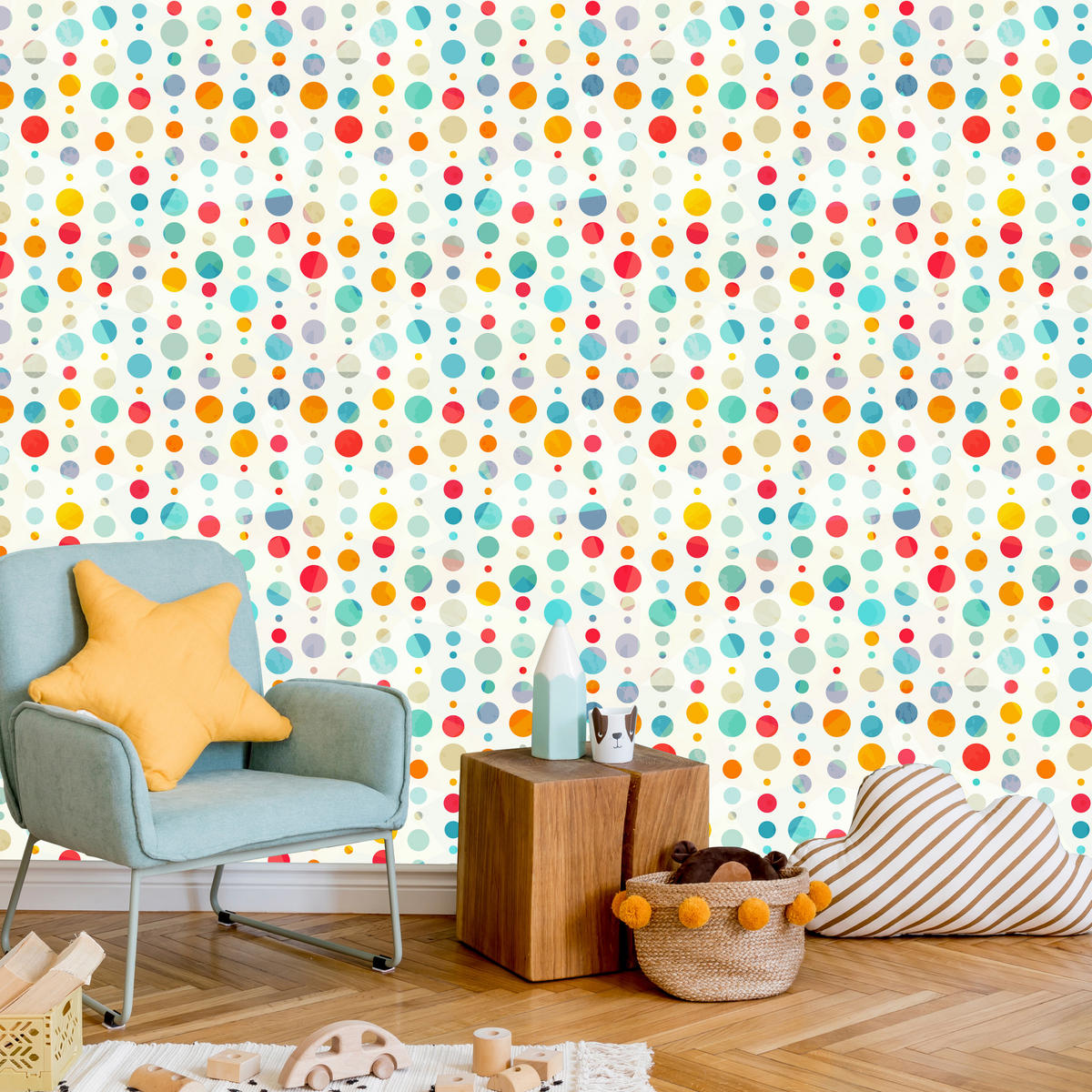 VLIESTAPETE Bunte Punkte – Bunt, Weiß – 50x1000 cm - Multicolor/Weiß, Papier (50/1000cm) - Muralo