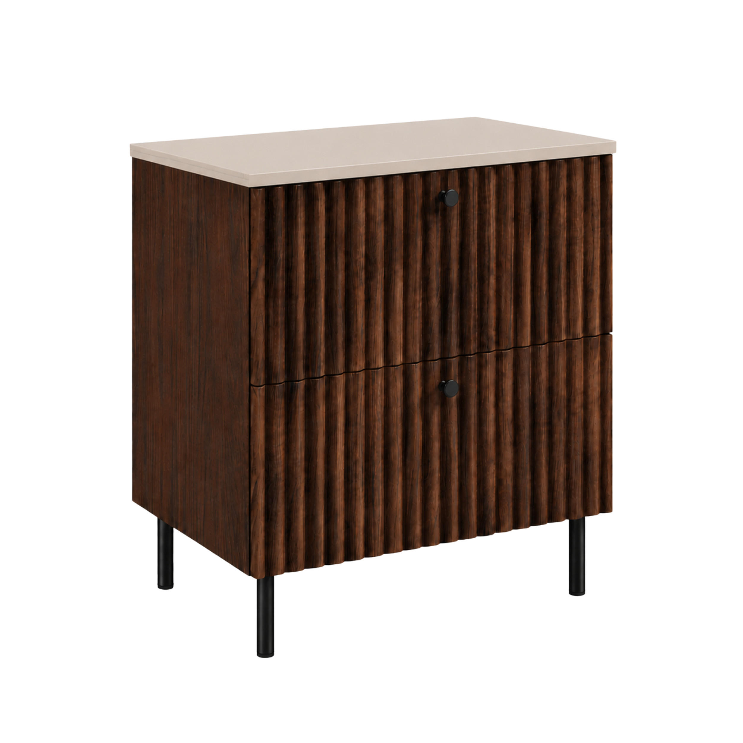 BADEZIMMERSCHRANK: Nusseiche / Platte Kaschmir / Griffe Schwarz / Beine Schwarz, 60 x 46 x 73,6 cm - Eichefarben/Schwarz, Holzwerkstoff (60/73.6/46cm) - 3XE LIVING