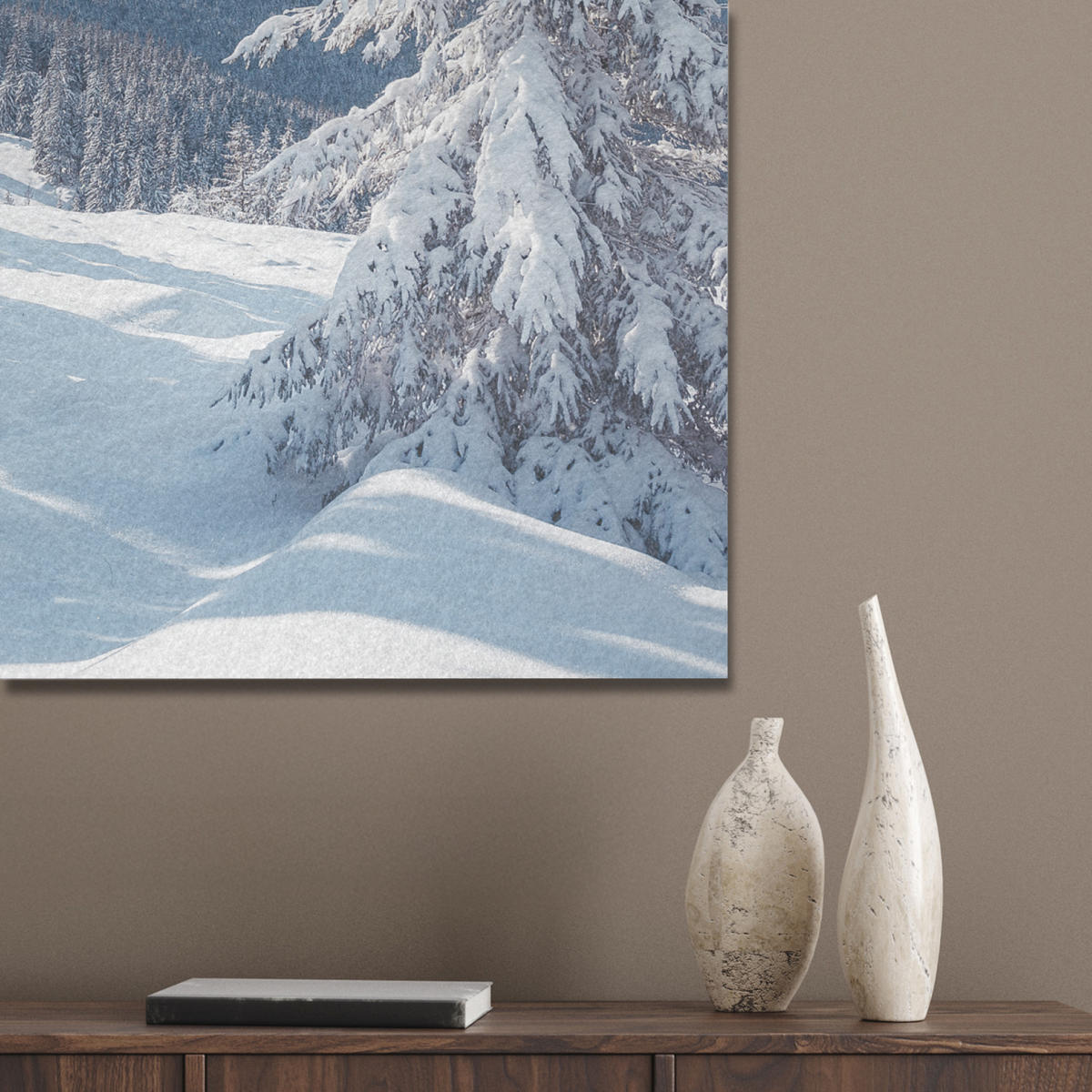 AKUSTIKBILD Winterlandschaft - Natur - Berge - Bäume - Schnee Akustikpaneele 80x80 cm - Hellblau, Kunststoff (80/80/0.9cm) - MuchoWow