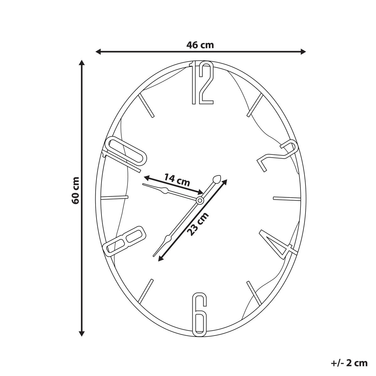 WANDUHR Metall heller Holzfarbton/schwarz Meynes - Schwarz, Metall (46/60/0.5cm) - Beliani