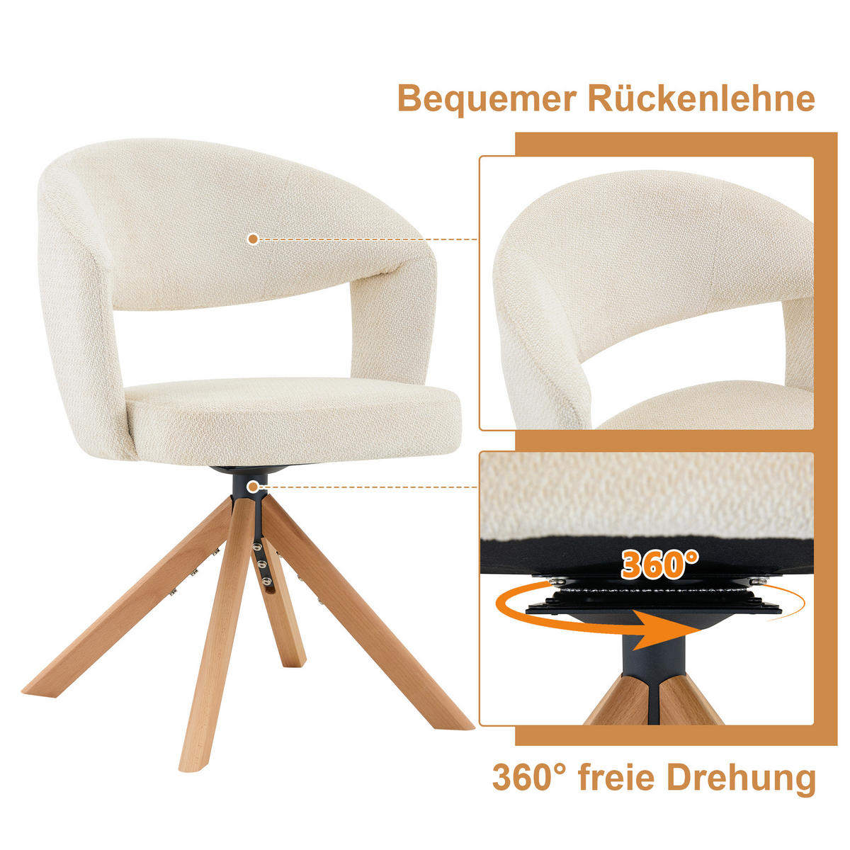 ARMLEHNSTUHL-SET DE-36635 2 Stück mit Massivholzbeinen Creme - Creme, Holz (47.5/81.5/47cm) - ComfortXL