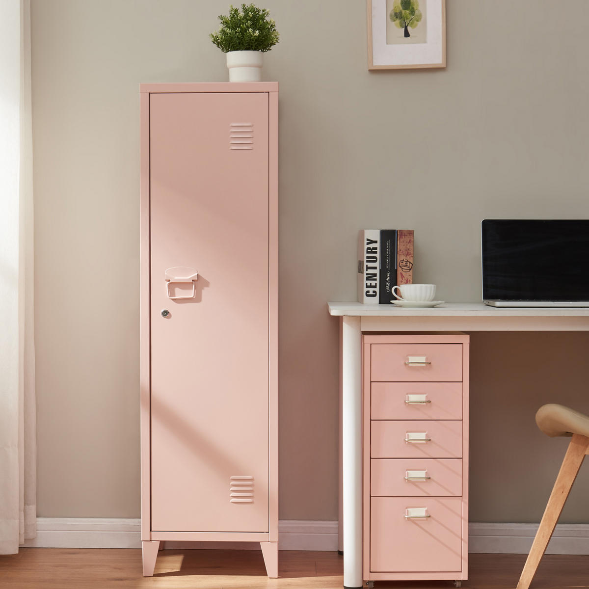 EINZELSPIND Kurikka - Hellrosa, Metall (38/137/38cm) - [en.casa]