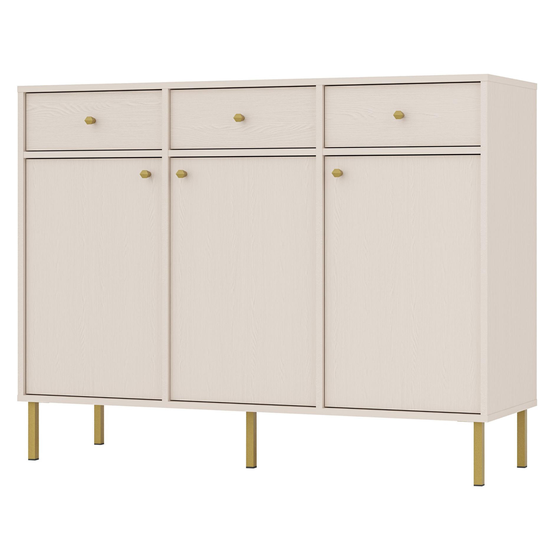 SIDEBOARD Oktio Sandbeige 125 cm - Beige/Goldfarben, Holzwerkstoff/Metall (124.5/95/40.8cm) - Selsey